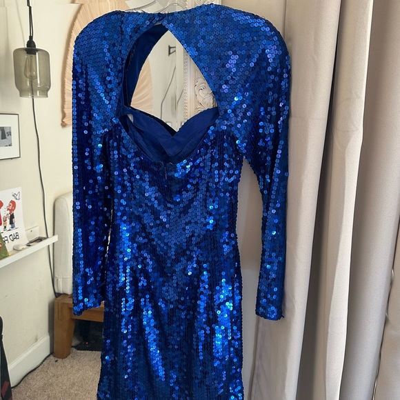 Vintage Blue Open Back Sequin Dress - Picture 2 of 7